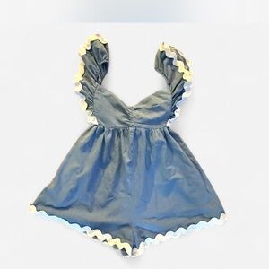 Blue/Denim Romper with Ruffled Trim